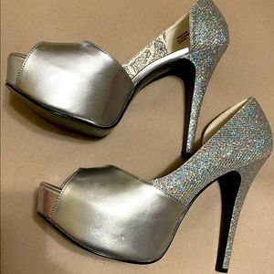 Pleaser Silver/sequin Platform Heels, sz 14
